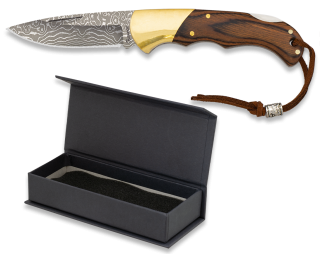Damascus pocket knife. Blade 7.4 cm