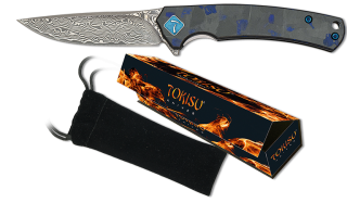 TOKISU Damascus penknife. CNC.Blue fiber