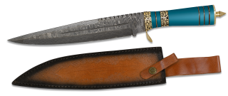 Damascus knife with a leather sheath