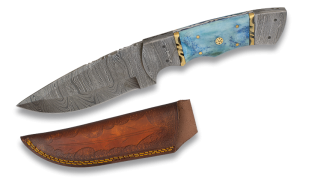 Blue bone damascus knife