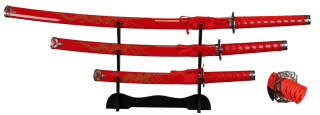 set de 3 katanas rojas con stand