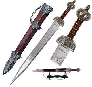 espada Tole10 con vaina decorada y peana