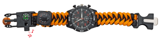 Watch with paracord, firestarter and compass