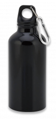 Black sports bottle + snap hook. 400 ml